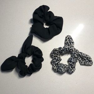 Scrunchies! 2 Black and 1 Leopard.